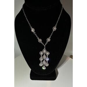 Premier Designs Silver Crystal Chandelier Y Necklace Statement Piece
